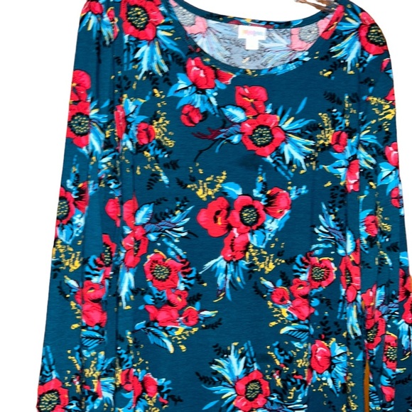 NWOT Lularoe blue floral Debbie long sleeve dress plus size 3X XxxL stretch - Picture 2 of 4